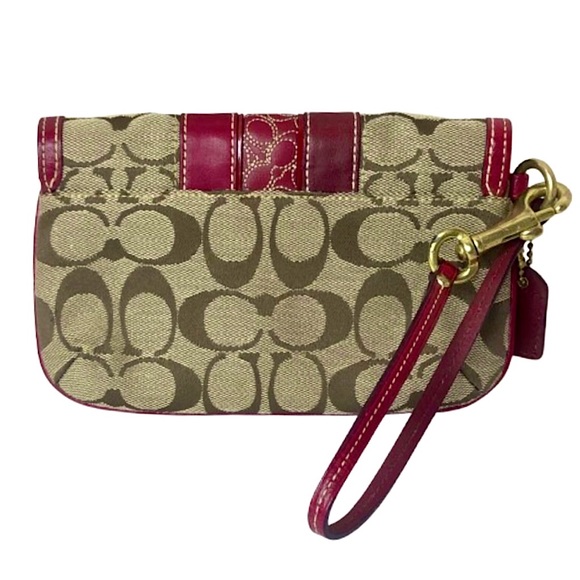 Vintage COACH Hampton Red Leather & Canvas Signature C Wristlet Clutch w Hangtag - Picture 3 of 17